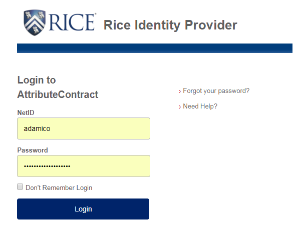 Rice NetID Login Page