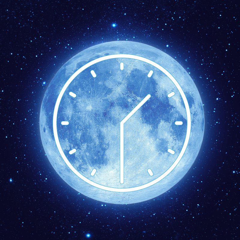 moon with a clock overlay showing 1:30am