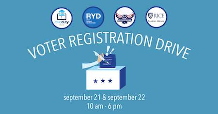 Voter registration drive flyer with club and department logos