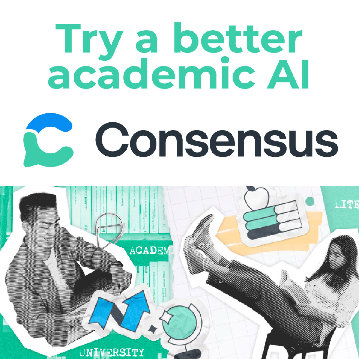 Consensus logo with students studying
