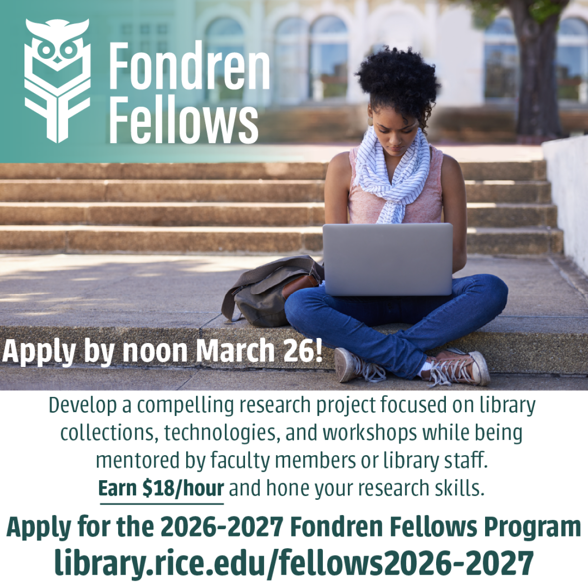 Student working on laptop outside