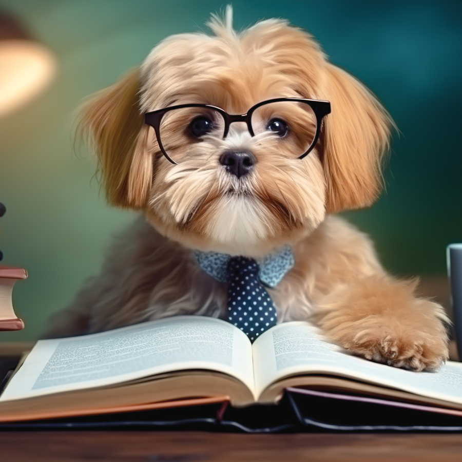 dog reading a book